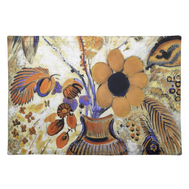 Etruscan Vase with Flowers, Redon Cloth Placemat (Front)