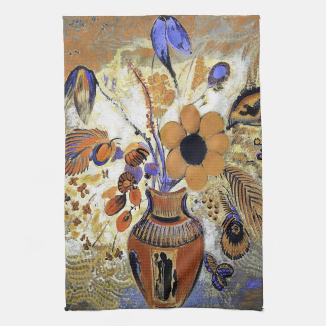 Etruscan Vase with Flowers, Redon Kitchen Towel (Vertical)