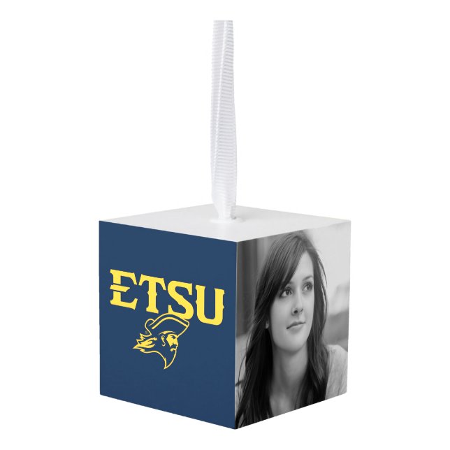 ETSU Buccaneer Cube Ornament (Back Angled)