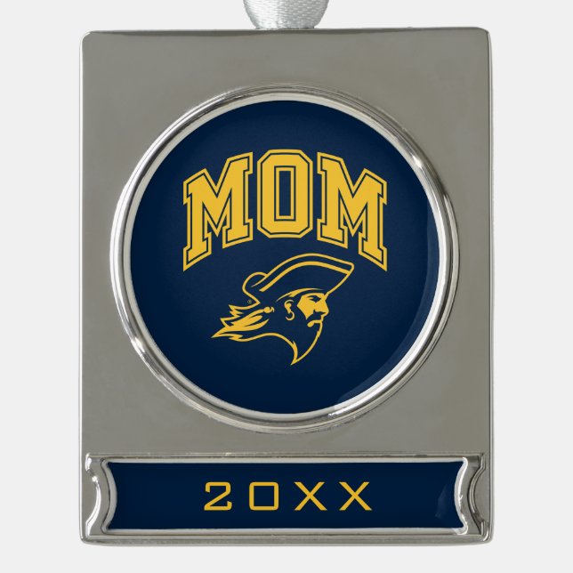 ETSU Buccaneers Mom Silver Plated Banner Ornament (Front)