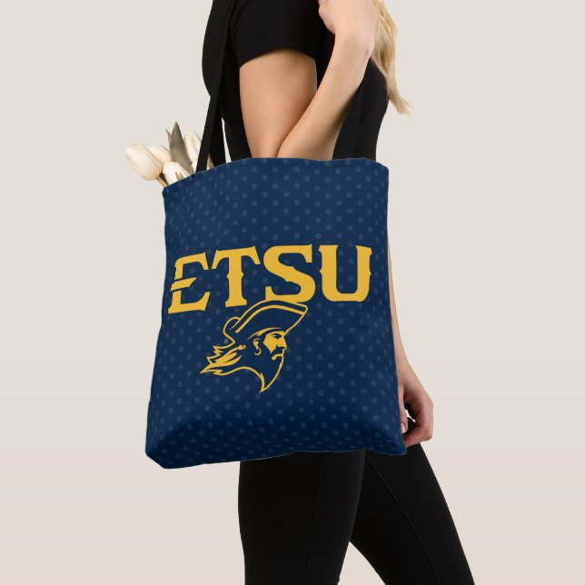 ETSU Buccaneers Polka Dot Pattern Tote Bag (Close Up)
