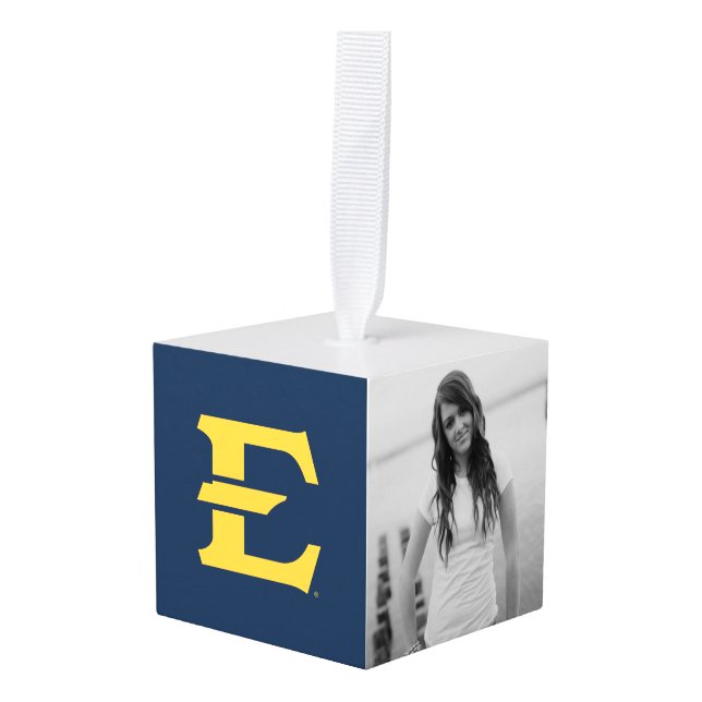 ETSU Primary Mark Cube Ornament (Front Angled)