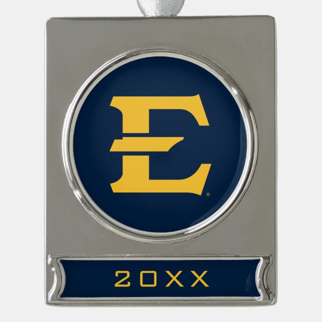 ETSU Primary Mark Silver Plated Banner Ornament (Front)