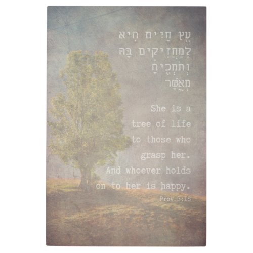 Etz Haim Hee Tree of Life Hebrew Bible Quote Metal Print