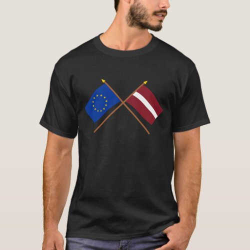 EU and Latvia Crossed Flags T_Shirt