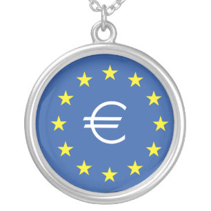 EU flag.with EURO Symbol Silver Plated Necklace