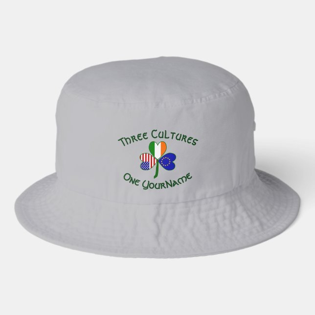EU Ireland USA Shamrock Flag Personalized Bucket Hat (Front)