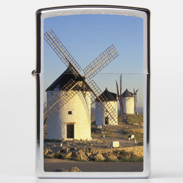 EU, Spain, La Mancha, Consuegra. Windmills and Zippo Lighter (Front)