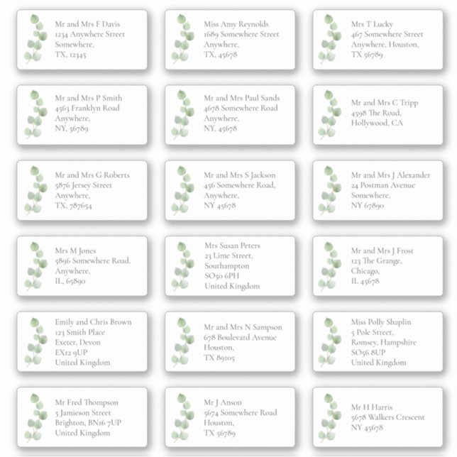 EucaIyptus Individual Recipient Name Address Sticker (Front)