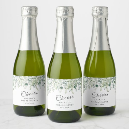 Eucaliptus Greenery Cheers  Bridal Shower Sparkling Wine Label