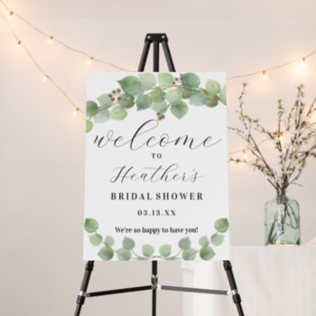 Eucalpytus & Script Bridal Shower Welcome Sign by Vineyard at Zazzle