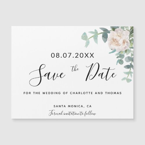 Eucaluptus floral white wedding save the date