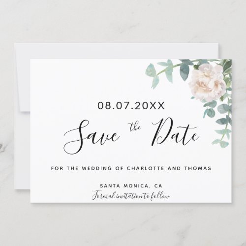 Eucaluptus white flower wedding save the date