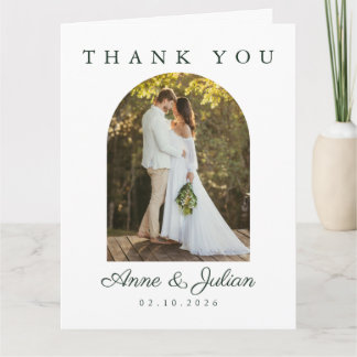 Eucalypthus leaves Modern Wedding With 2 photos Thank You Card
