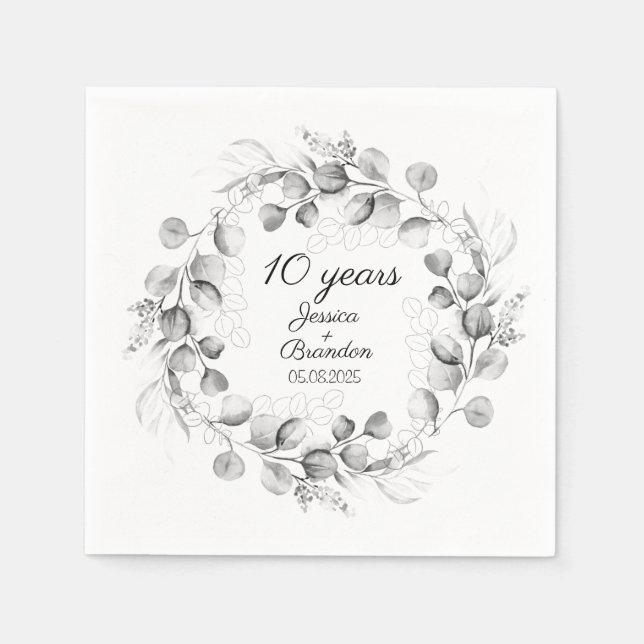 Eucalyptus 10th Tin Wedding Anniversary  Napkins (Front)