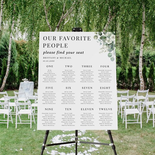 Eucalyptus 12 Tables Wedding Seating Chart Sign