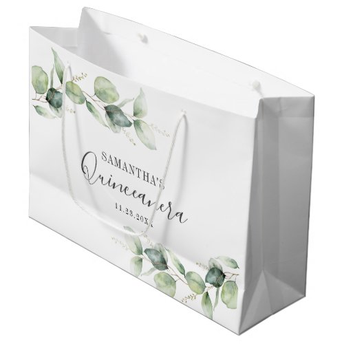 Eucalyptus 15th Birthday Greenery Quinceanera Large Gift Bag