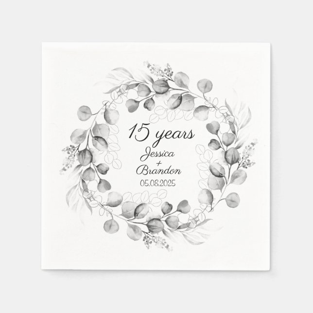 Eucalyptus 15th Crystal Wedding Anniversary  Napkins (Front)