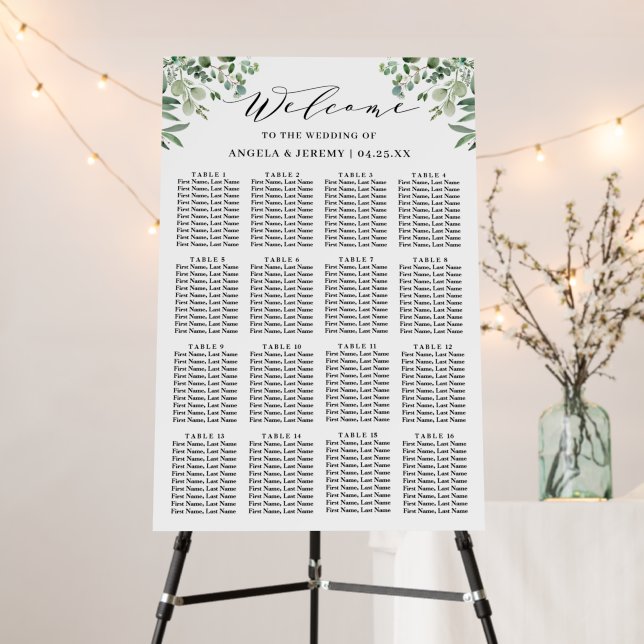 Eucalyptus 16 Tables Wedding Seating Chart  Foam Board (In Situ (Stand))