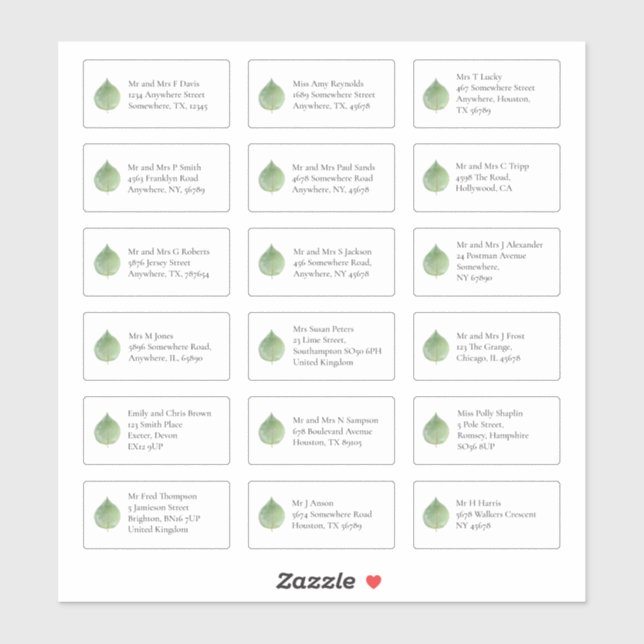 Eucalyptus 18 Individual Name Addresses Business Sticker (Sheet)