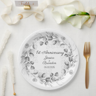 Eucalyptus 1st Paper Wedding Anniversary  Plates