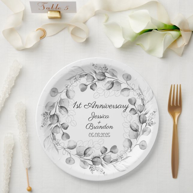 Eucalyptus 1st Paper Wedding Anniversary  Plates (Wedding)