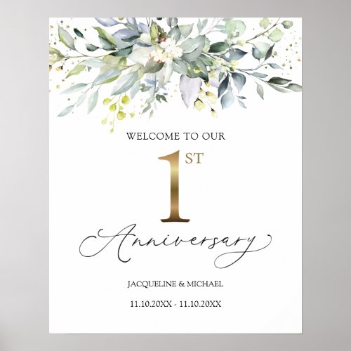 Eucalyptus 1st Wedding Anniversary Welcome Sign