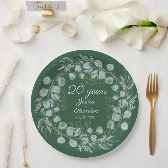 Eucalyptus 20th Emerald Wedding Anniversary  Paper Plates (Wedding)
