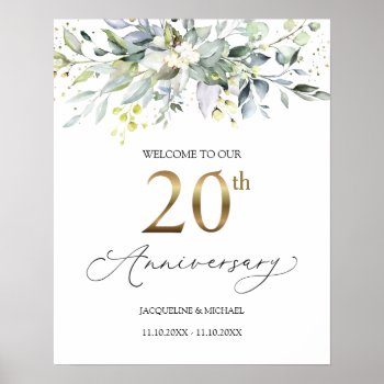Eucalyptus 20th Wedding Anniversary Welcome Sign by IrinaFraser at Zazzle