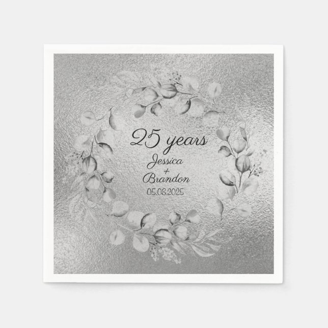 Eucalyptus 25th Silver Wedding Anniversary  Napkins (Front)