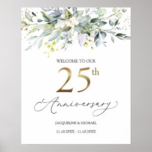 Eucalyptus 25th Wedding Anniversary Welcome Sign