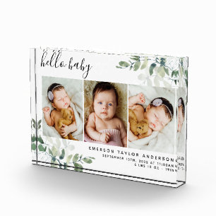 Eucalyptus 3 Photo Baby Birth Stats  Block