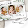 Eucalyptus 3 Photo Baby Birth Stats Thank You Card