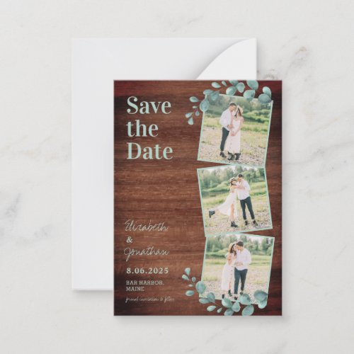 Eucalyptus 3 Photo Budget Wedding Save The Date Note Card