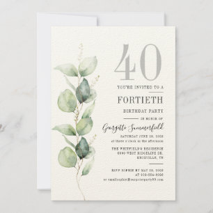 Eucalyptus 40th Birthday Party Invitation