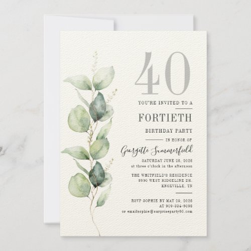 Eucalyptus 40th Birthday Party Invitation