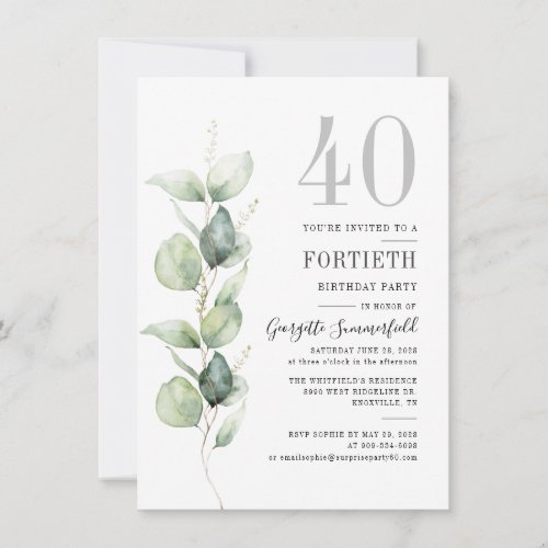 Eucalyptus 40th Birthday Party Invitation