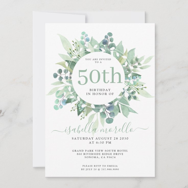 Eucalyptus 50th Birthday Invitation | Zazzle