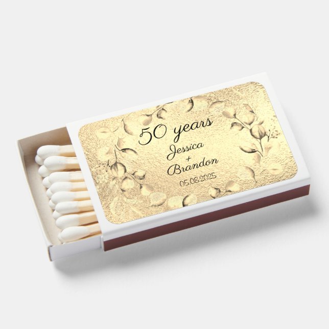 Eucalyptus 50th Golden Wedding Anniversary  Matchboxes (Front Open)