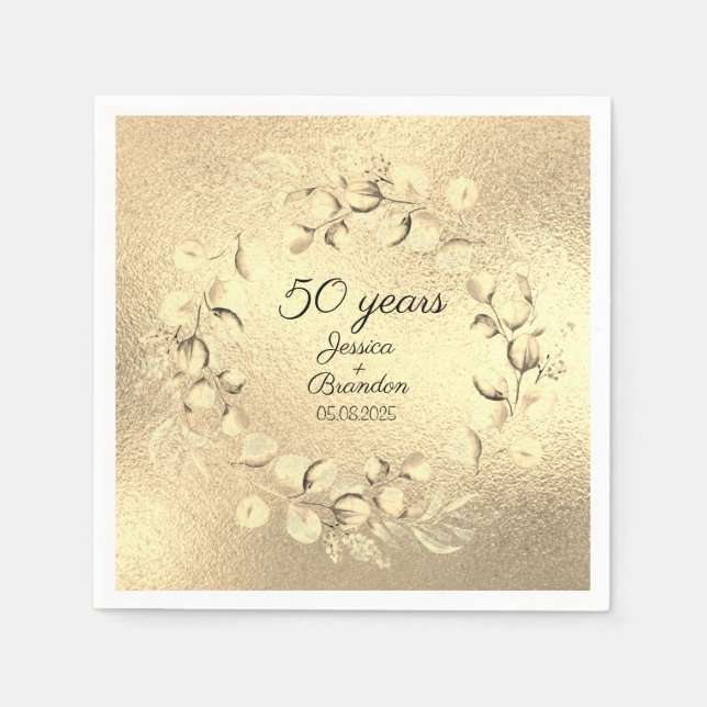 Eucalyptus 50th Golden Wedding Anniversary  Napkins (Front)