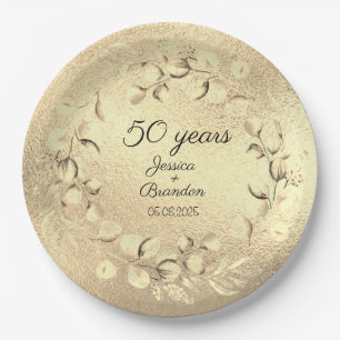 Eucalyptus 50th Golden Wedding Anniversary Paper Plates