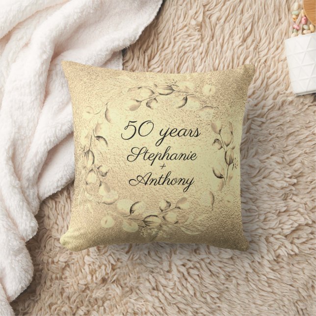 Eucalyptus 50th Golden Wedding Anniversary  Throw Pillow (Blanket)