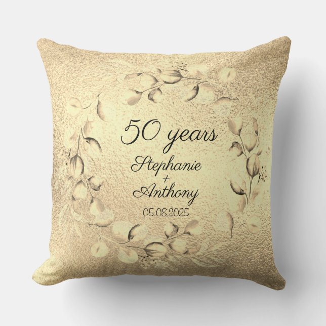 Eucalyptus 50th Golden Wedding Anniversary  Throw Pillow (Front)