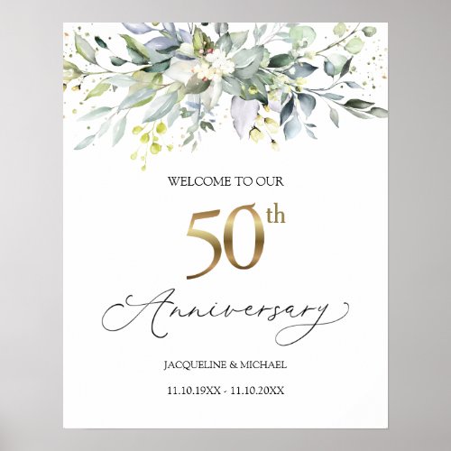 Eucalyptus 50th Wedding Anniversary Welcome Sign