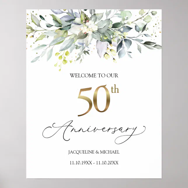 Eucalyptus 50th Wedding Anniversary Welcome Sign 