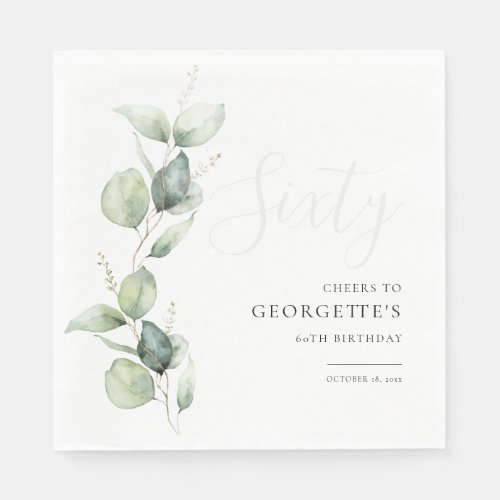 Eucalyptus 60th Adult Birthday Party Paper Napkins