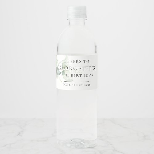 Eucalyptus 60th Adult Birthday Water Bottle Label