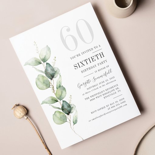 Eucalyptus 60th Birthday Greenery Invitation Zazzle 