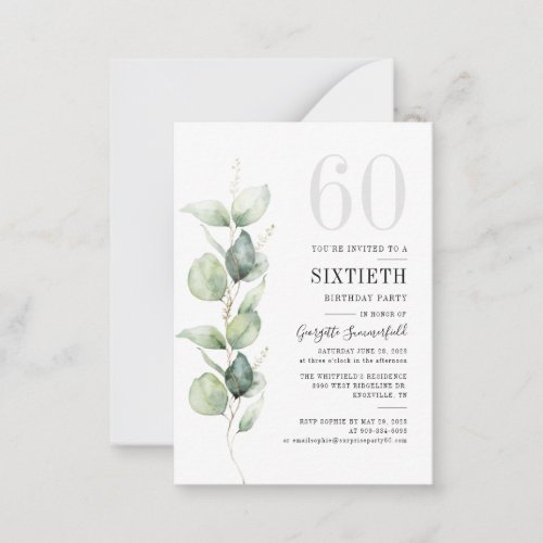 Eucalyptus 60th Birthday Invitation