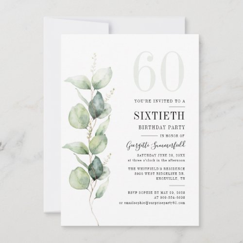 Eucalyptus 60th Birthday Party Botanical Invitation